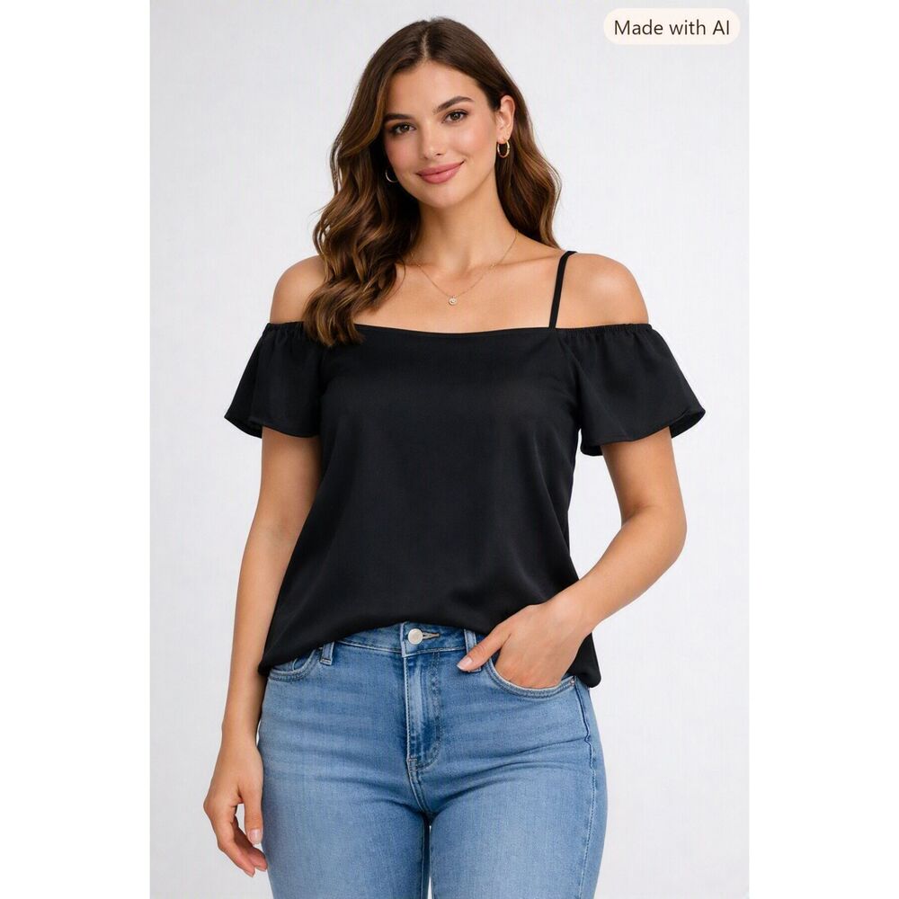 LOFT Plus Black Off Shoulder Polyester Top Size 18